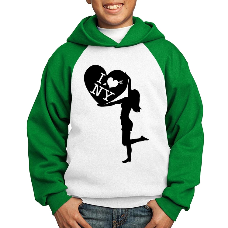 Moletom Infantil I love NY Girl - Branco/Verde