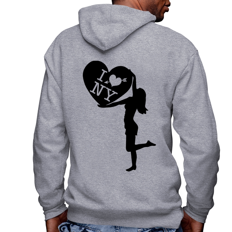 Blusa Moletom I love NY Girl Masculina com Capuz e Zíper - Mescla