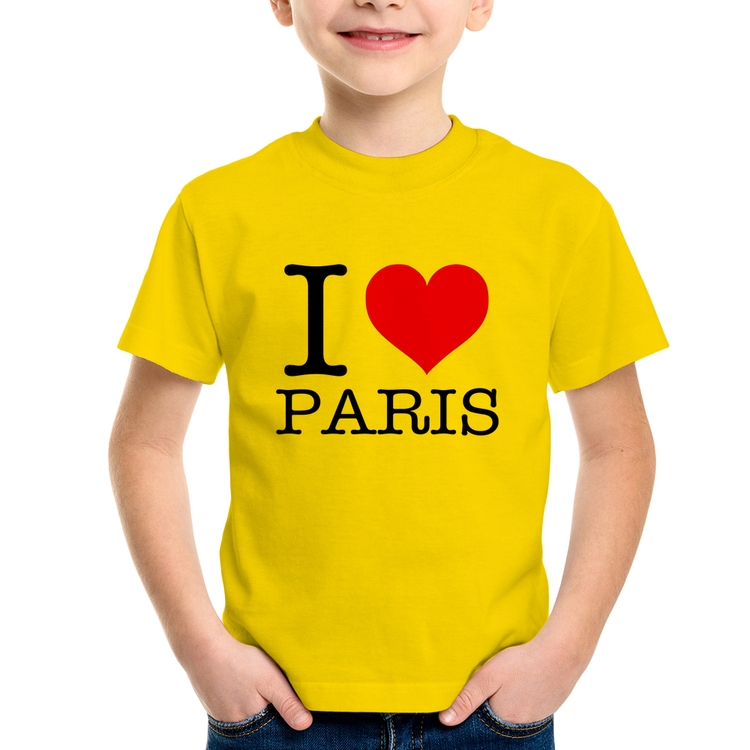 Camiseta Infantil I love Paris - Amarela
