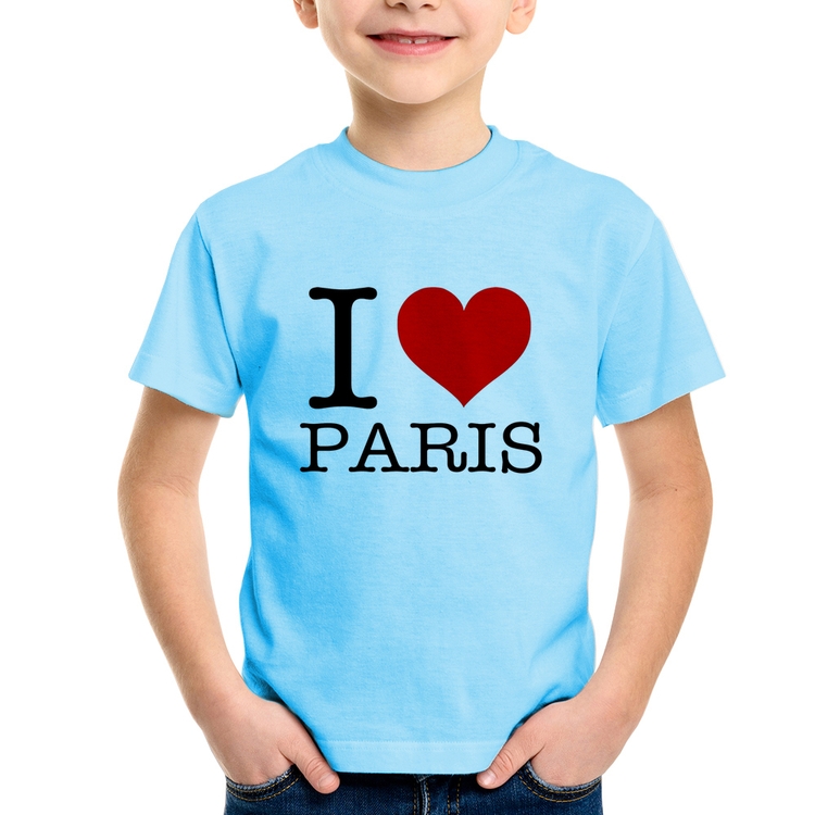 Camiseta Infantil I love Paris - Azul Bebê