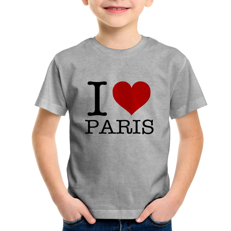 Camiseta Infantil I love Paris - Cinza
