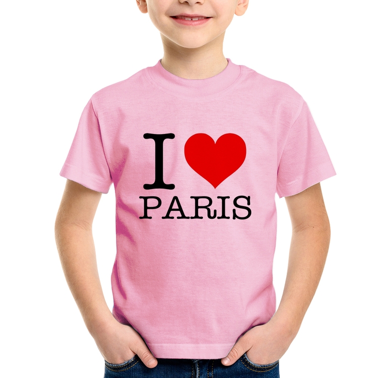 Camiseta Infantil I love Paris - Rosa Bebê