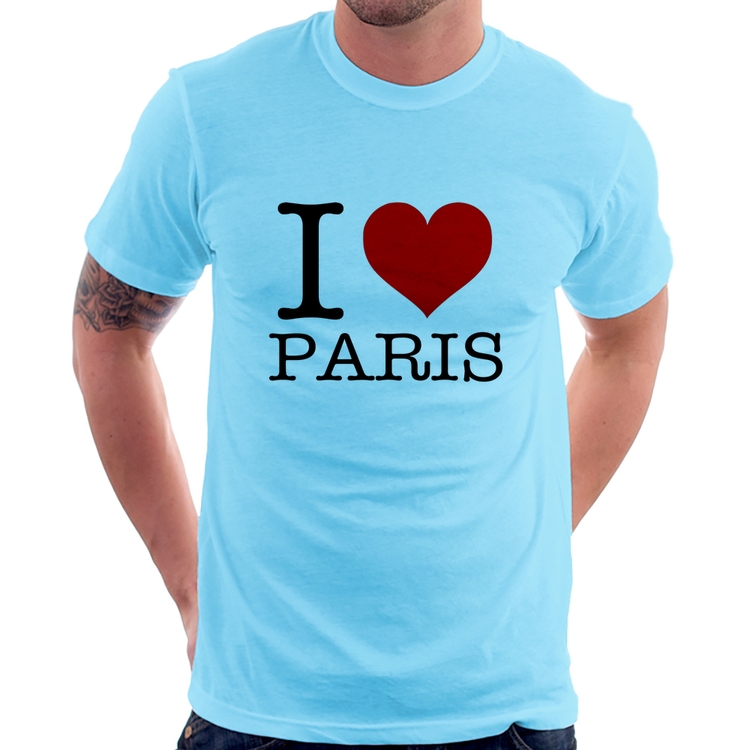 Camiseta I love Paris - Azul Bebê