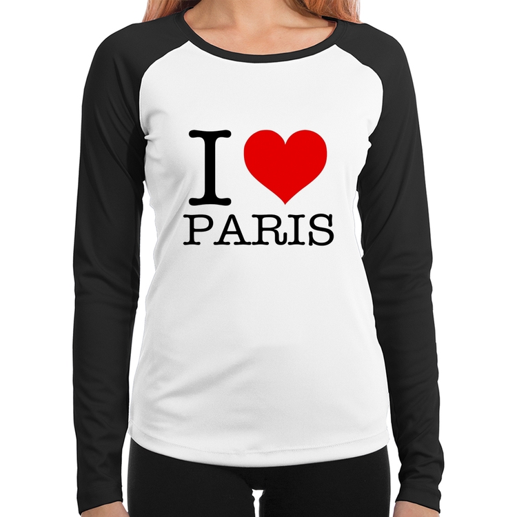 Baby Look Raglan I love Paris Manga Longa