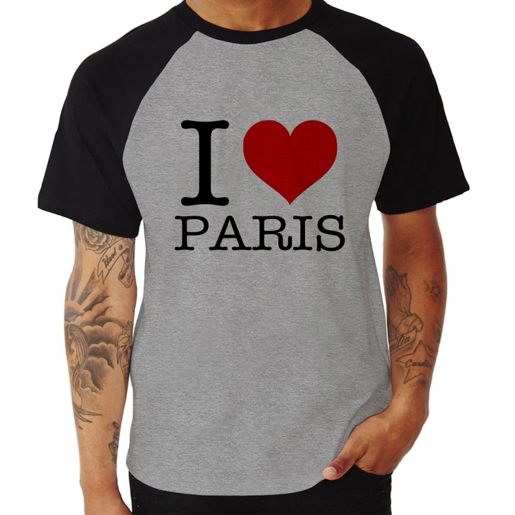 Camiseta Raglan I love Paris - Cinza/Preto