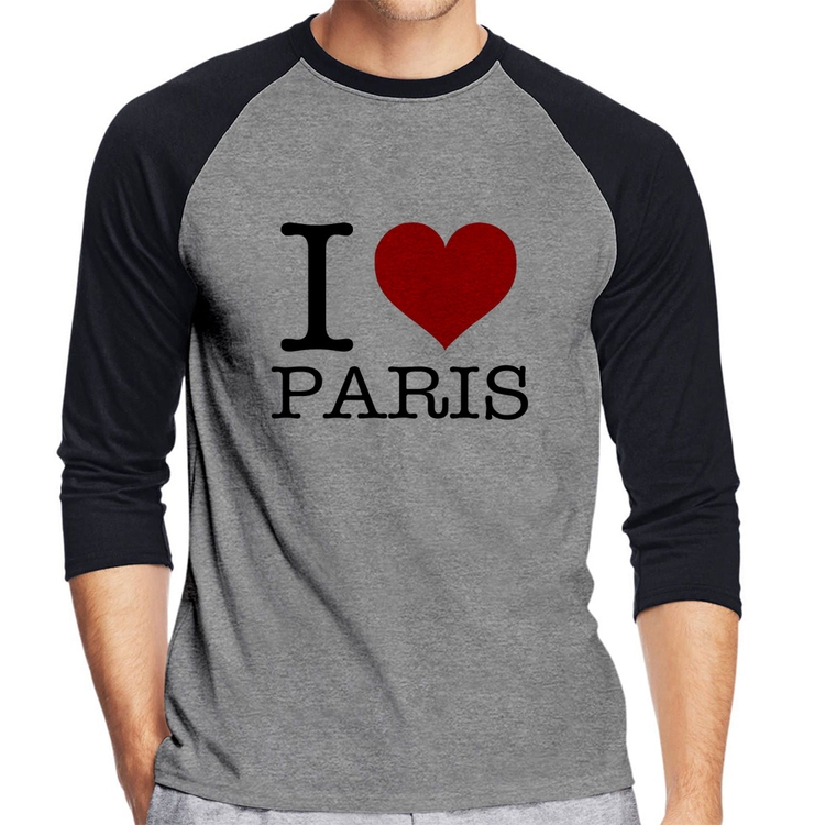 Camiseta Raglan I love Paris Manga 3/4 - Cinza/Preto
