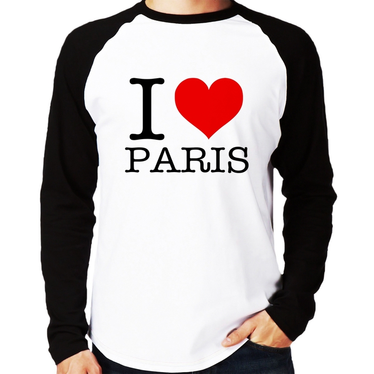 Camiseta Raglan I love Paris Manga Longa