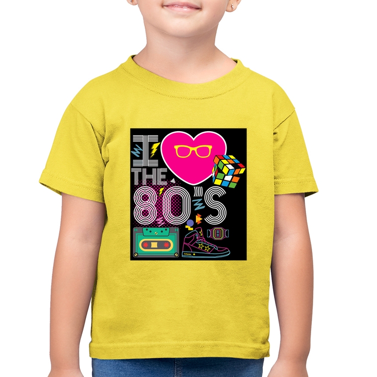 Camiseta Algodão Infantil I Love the 80's - Amarelo Canário