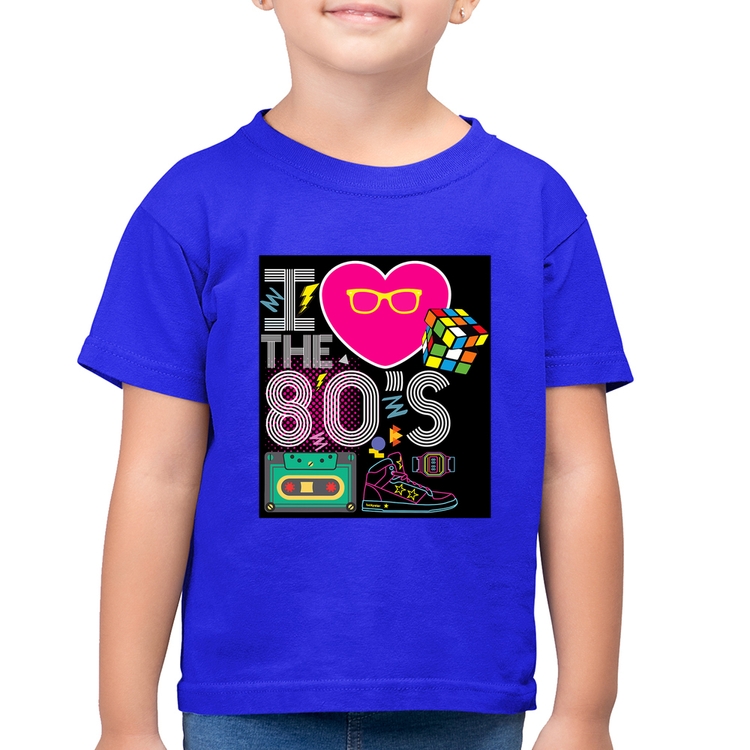 Camiseta Algodão Infantil I Love the 80's - Azul Royal