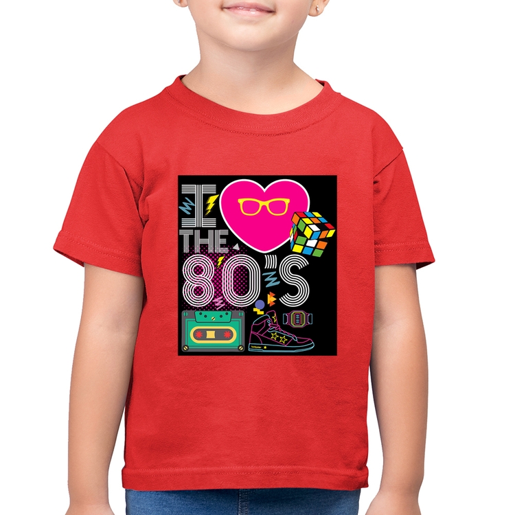 Camiseta Algodão Infantil I Love the 80's - Vermelha