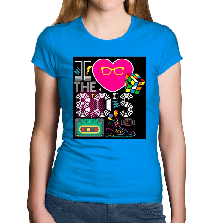 Baby Look Algodão I Love the 80's - Azul