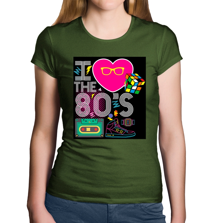 Baby Look Algodão I Love the 80's - Musgo