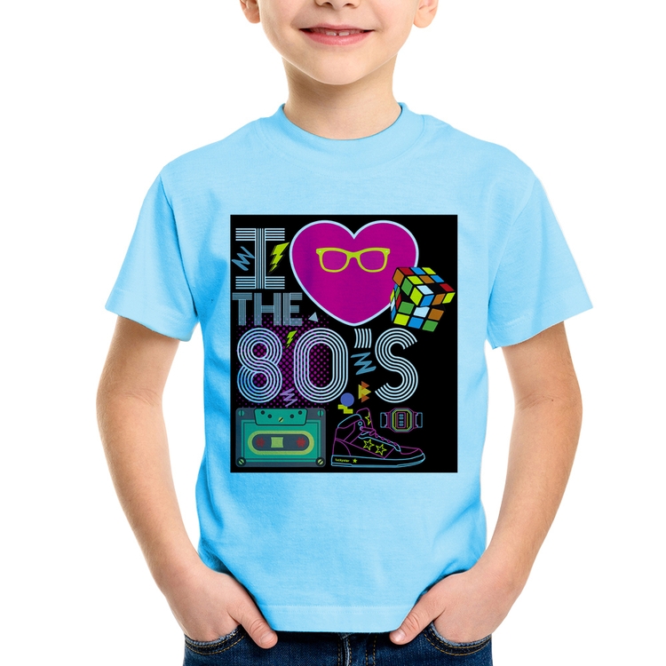 Camiseta Infantil I Love the 80's - Azul Bebê