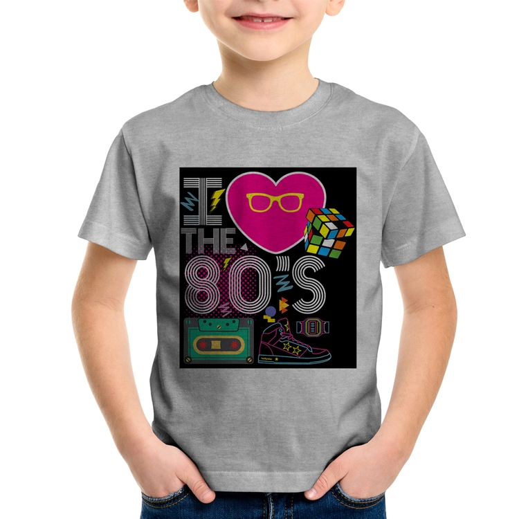 Camiseta Infantil I Love the 80's - Cinza