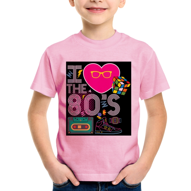 Camiseta Infantil I Love the 80's - Rosa Bebê
