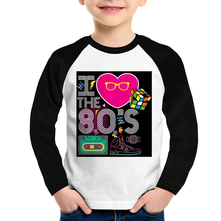 Camiseta Raglan Infantil I Love the 80's Manga Longa
