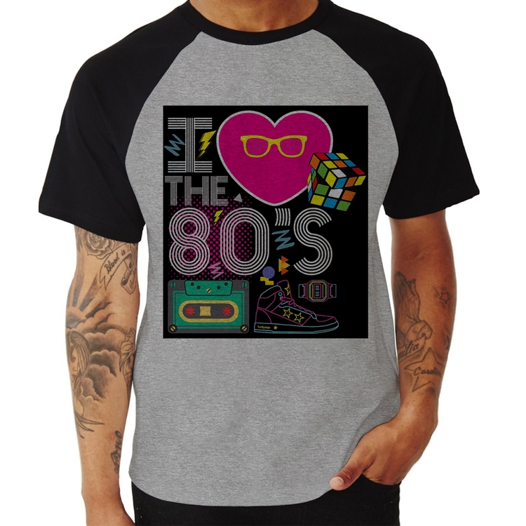 Camiseta Raglan I Love the 80's - Cinza/Preto