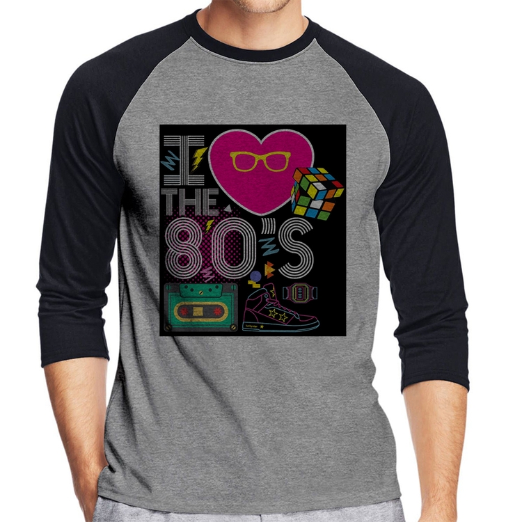 Camiseta Raglan I Love the 80's Manga 3/4 - Cinza/Preto