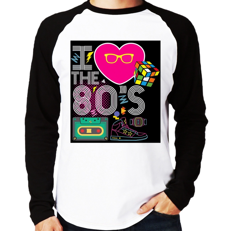 Camiseta Raglan I Love the 80's Manga Longa