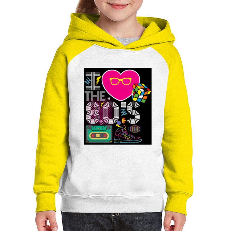 Moletom Infantil I Love the 80's - Branco/Amarelo