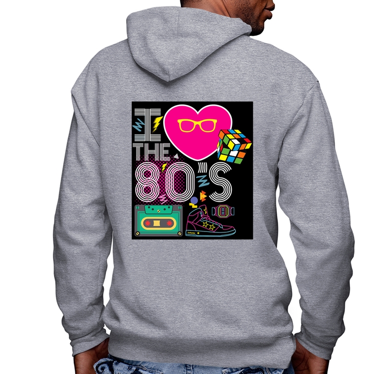 Blusa Moletom I Love the 80's Masculina com Capuz e Zíper - Mescla