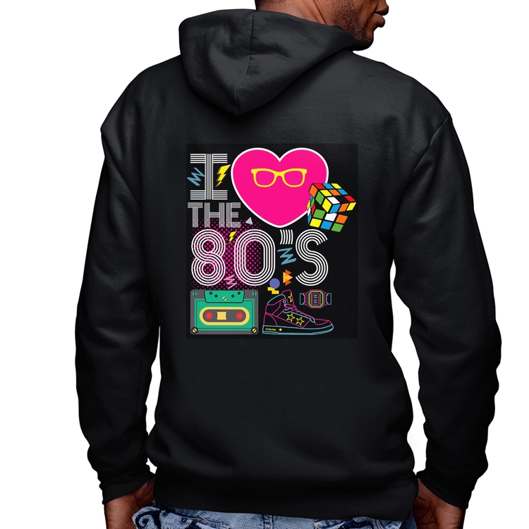 Blusa Moletom I Love the 80's Masculina com Capuz e Zíper