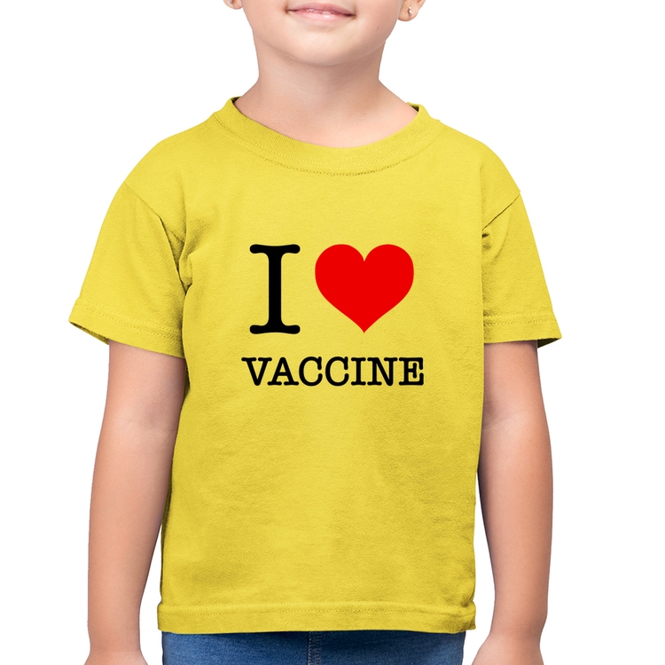 Camiseta Algodão Infantil I Love Vaccine - Amarelo Canário