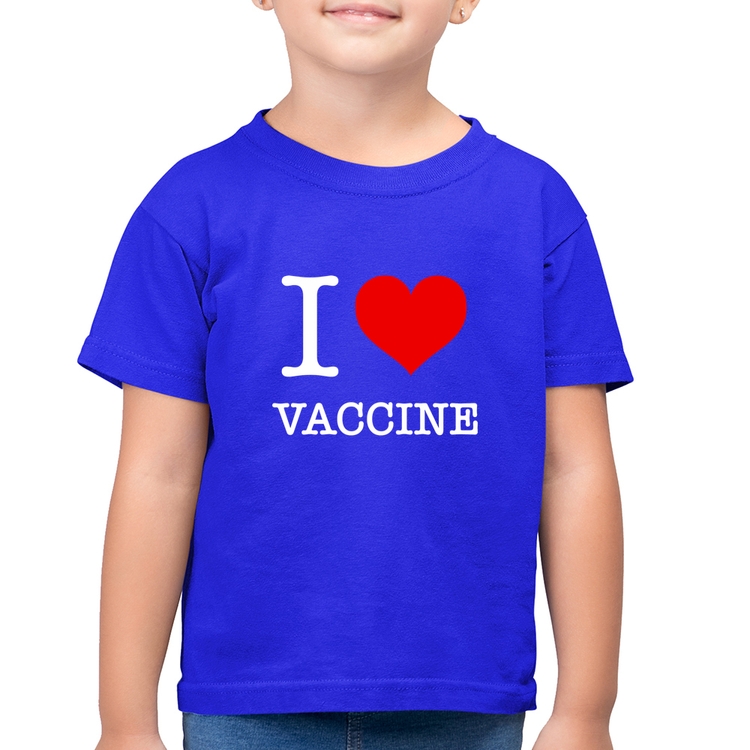 Camiseta Algodão Infantil I Love Vaccine - Azul Royal