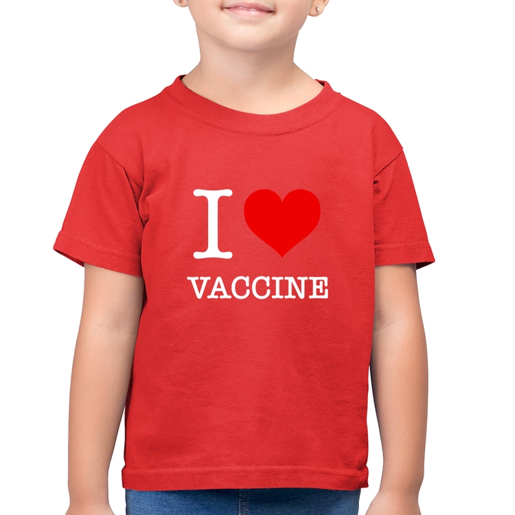 Camiseta Algodão Infantil I Love Vaccine - Vermelha