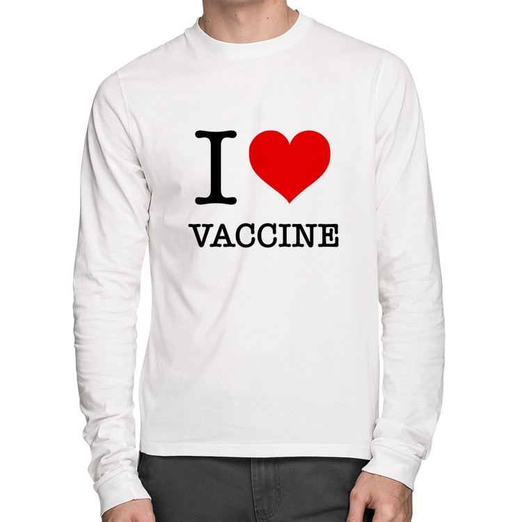 Camiseta Algodão I Love Vaccine Manga Longa - Branca