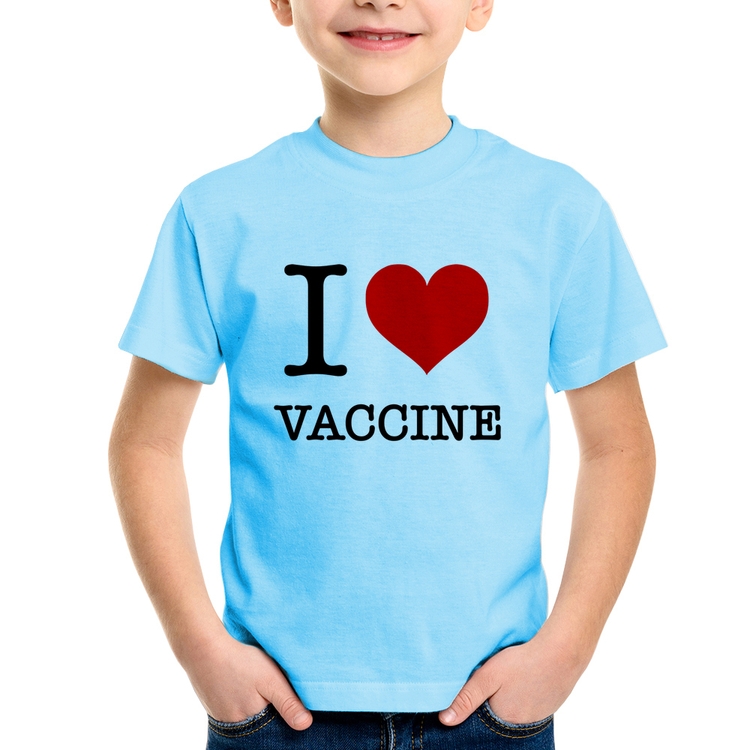 Camiseta Infantil I Love Vaccine - Azul Bebê