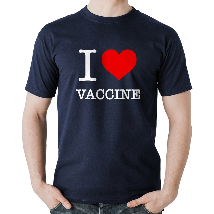Camiseta Algodão I Love Vaccine - Marinho
