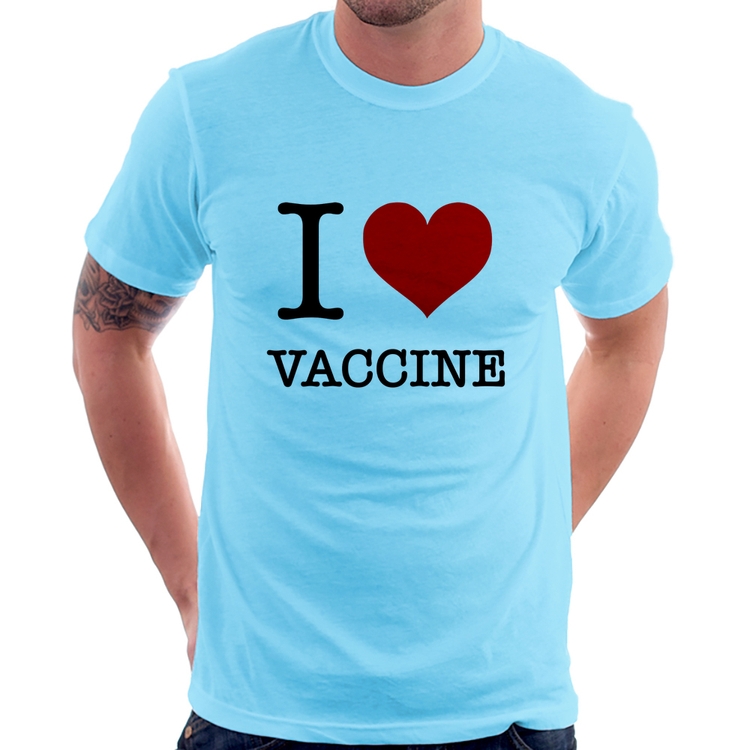 Camiseta I Love Vaccine - Azul Bebê