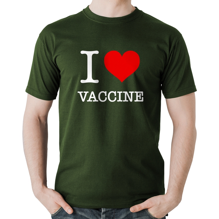 Camiseta Algodão I Love Vaccine - Musgo