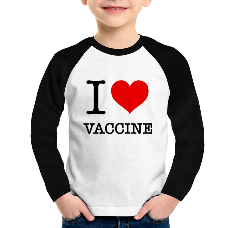 Camiseta Raglan Infantil I Love Vaccine Manga Longa