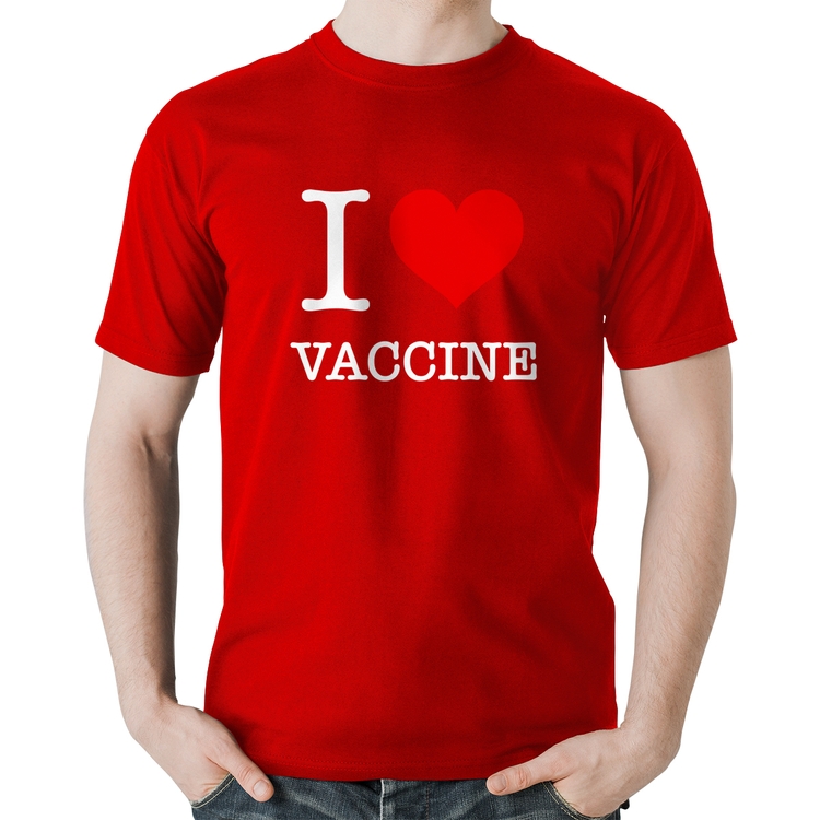 Camiseta Algodão I Love Vaccine - Vermelha