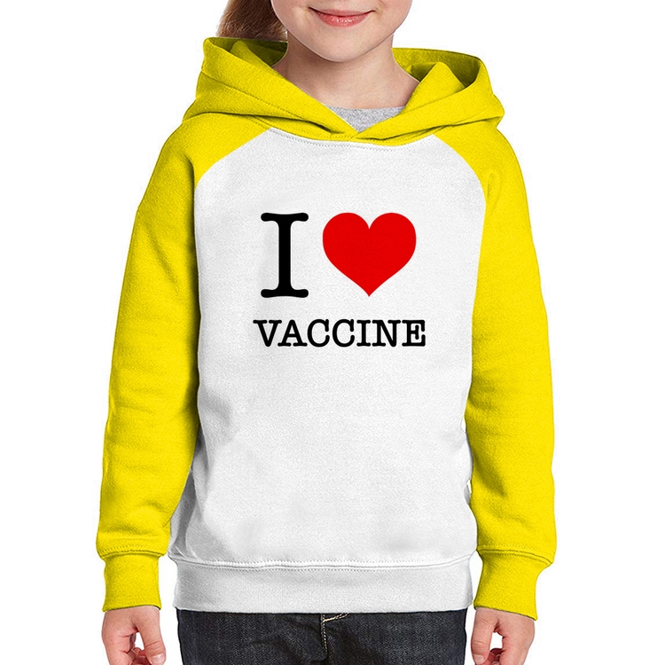 Moletom Infantil I Love Vaccine - Branco/Amarelo