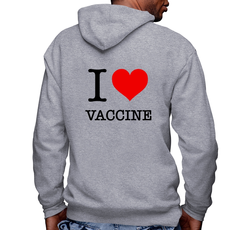 Blusa Moletom I Love Vaccine Masculina com Capuz e Zíper - Mescla