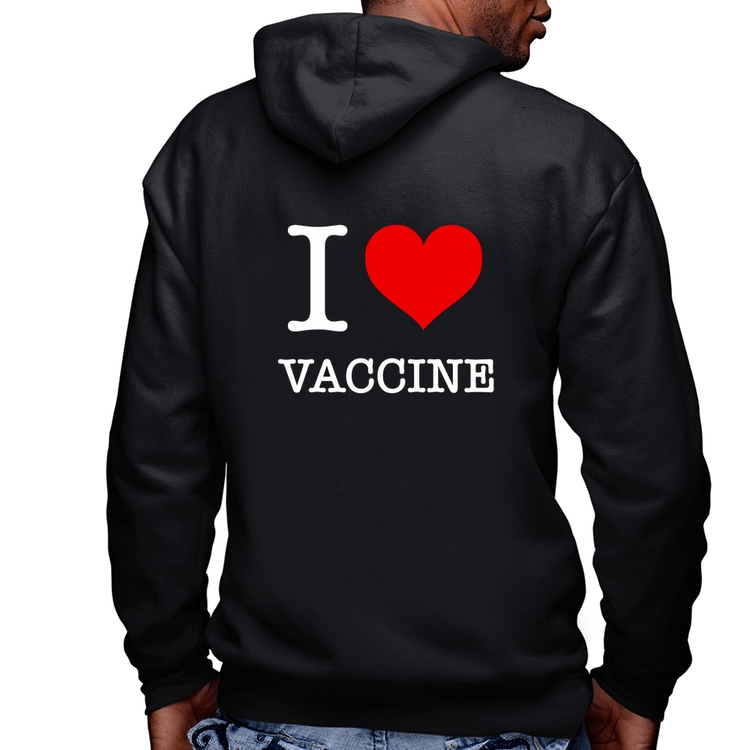 Blusa Moletom I Love Vaccine Masculina com Capuz e Zíper
