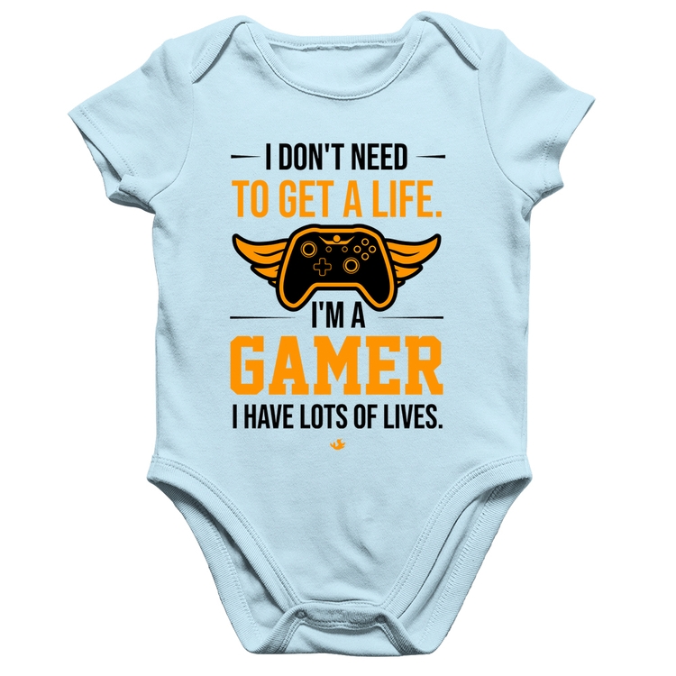 Body Bebê Algodão I'm a gamer, I have lots of lives - Azul Bebê
