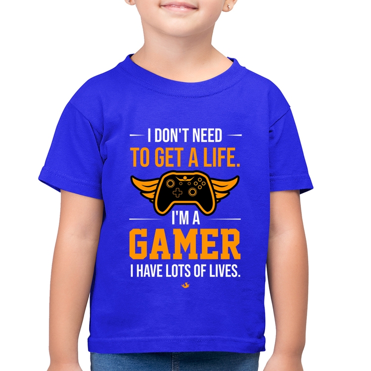 Camiseta Algodão Infantil I'm a gamer, I have lots of lives - Azul Royal