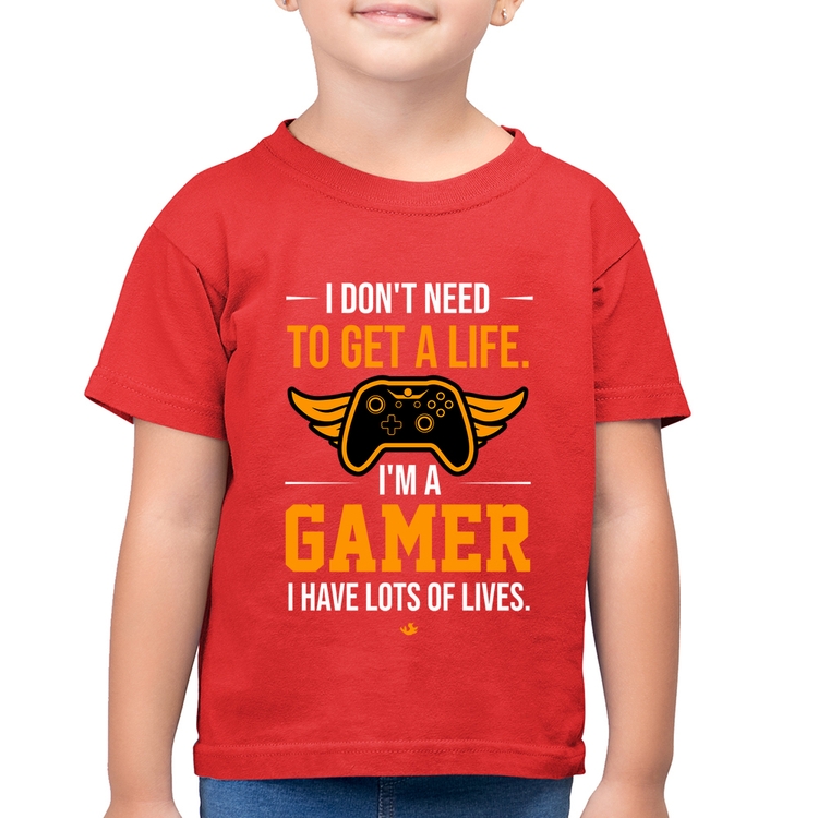 Camiseta Algodão Infantil I'm a gamer, I have lots of lives - Vermelha