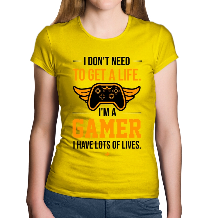 Baby Look Algodão I'm a gamer, I have lots of lives - Amarela