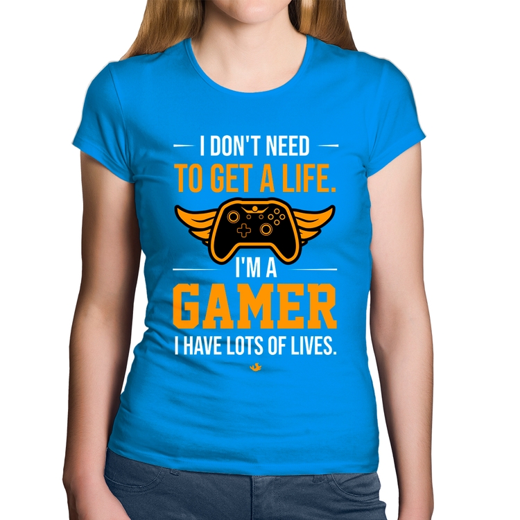 Baby Look Algodão I'm a gamer, I have lots of lives - Azul