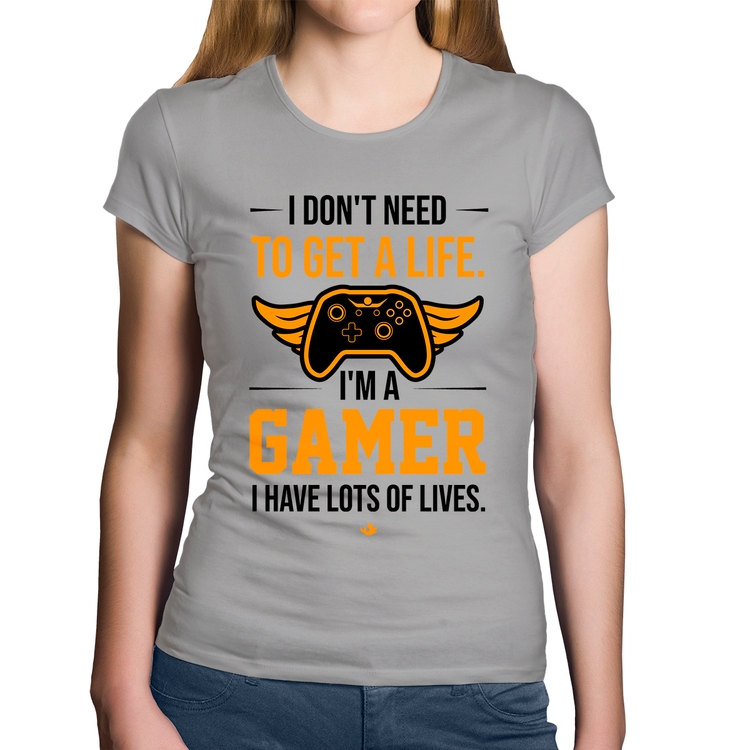 Baby Look Algodão I'm a gamer, I have lots of lives - Cinza