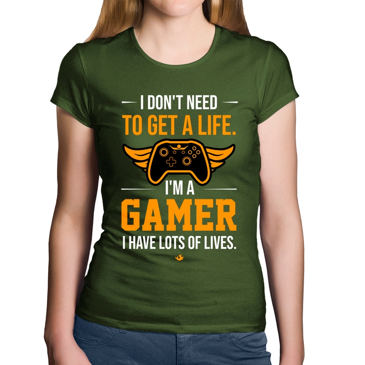 Baby Look Algodão I'm a gamer, I have lots of lives - Musgo