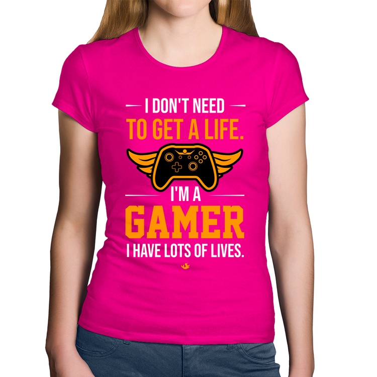 Baby Look Algodão I'm a gamer, I have lots of lives - Rosa