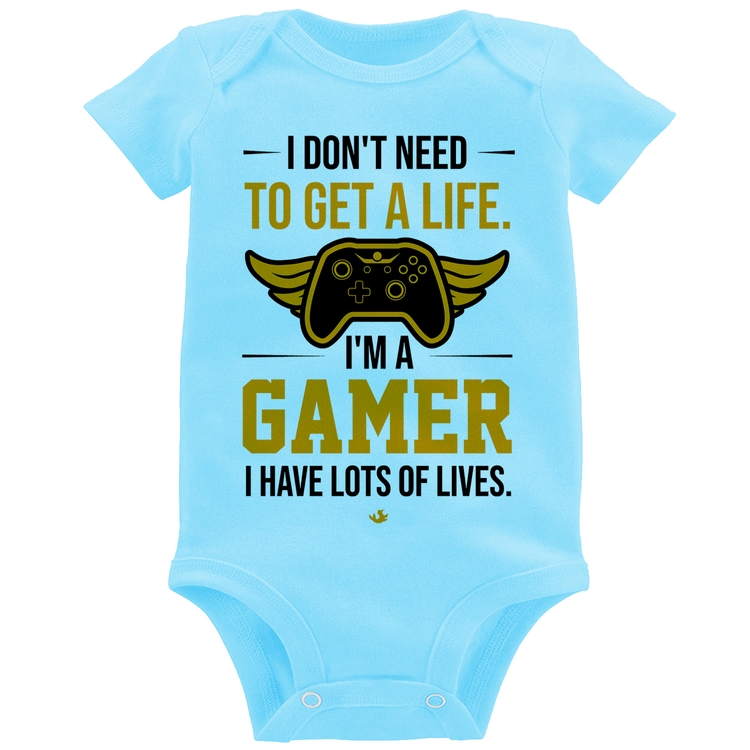 Body Bebê I'm a gamer, I have lots of lives - Azul Bebê