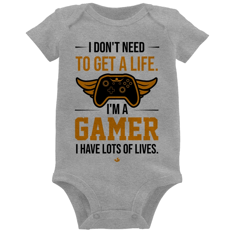 Body Bebê I'm a gamer, I have lots of lives - Cinza