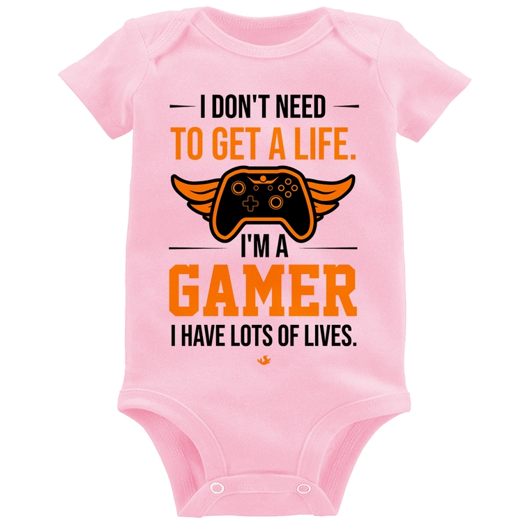 Body Bebê I'm a gamer, I have lots of lives - Rosa Bebê